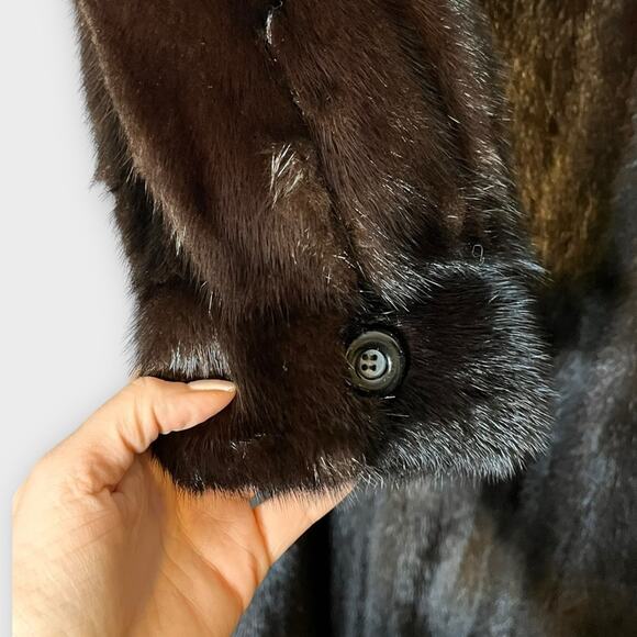 VINTAGE Marshall Fields Bill Blass Long Brown 100% Genuine Mink Fur Coat & Hat - Picture 5 of 11